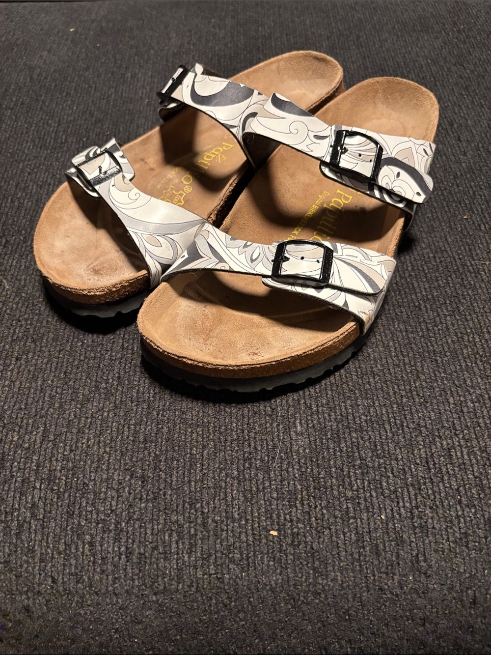 Papillio Women's Black and White Swirl Double-Buckle Sandals